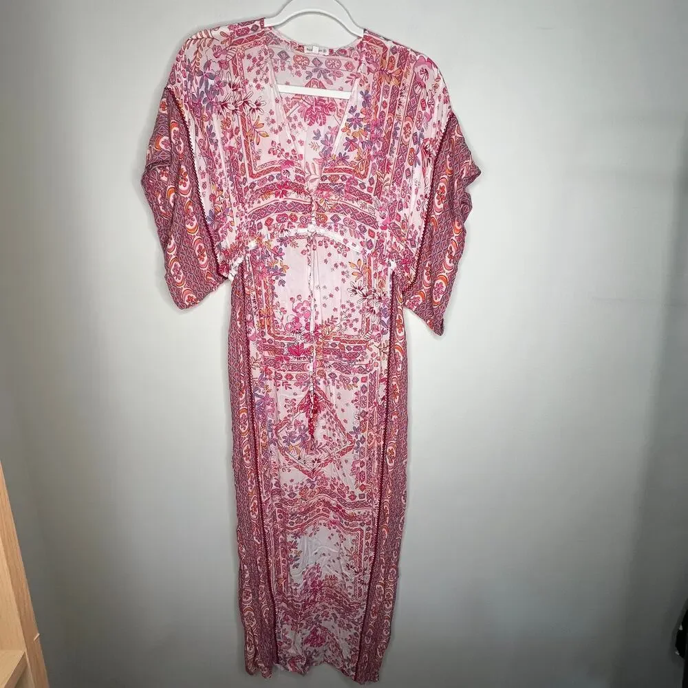 Poupette St. Barth Amaya Long Cover Up Midi Kaftan Dress Size S/M